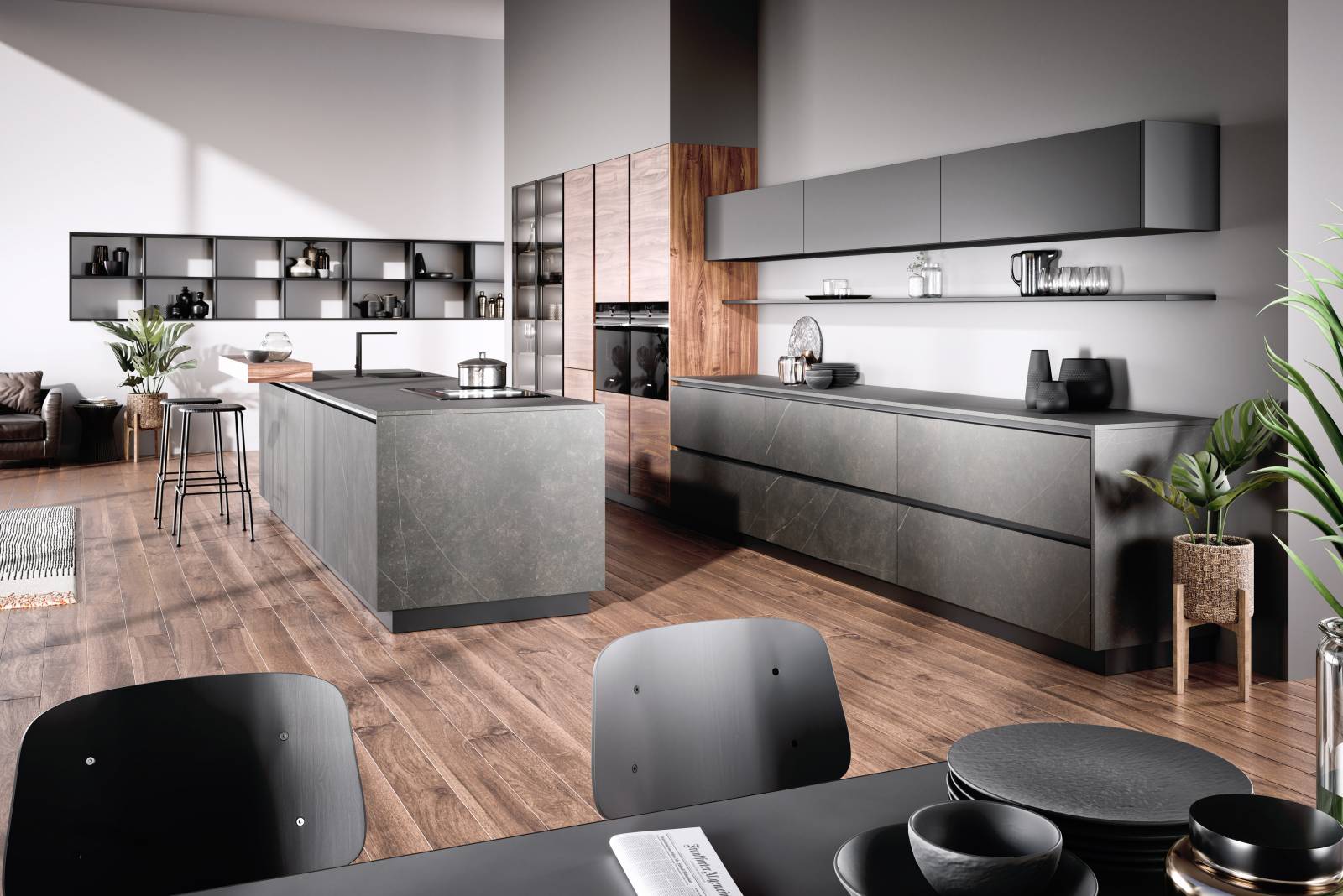 Conception de cuisine comptemporaine avec îlot central dans le Gard