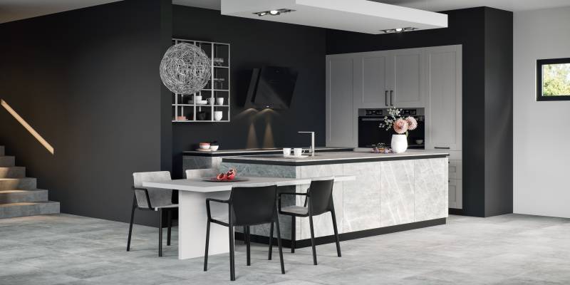 Cuisine avec îlot central et façades céramique sur Saint Rémy de Provence 