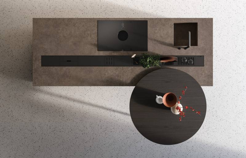 Cuisine avec îlot central fonctionnel et coin repas sur Aix-en-Provence